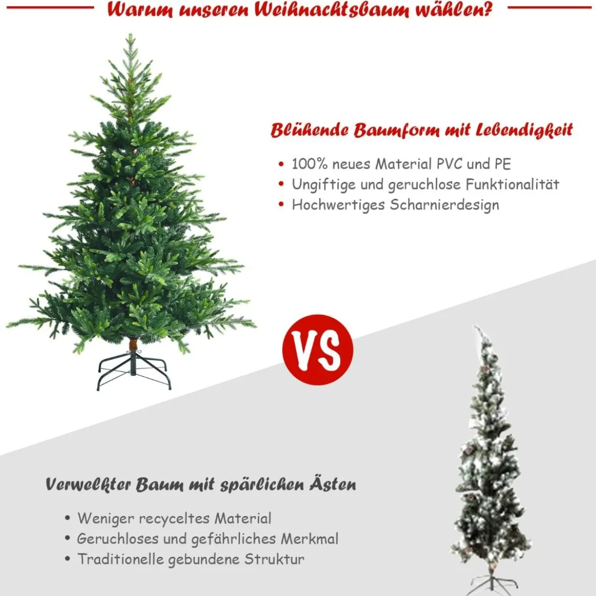 180 cm hoher grüner Klapp-Weihnachtsbaum künstlicher Tannenbaum aus neuem PVC und PE Grün