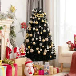 150 cm hoher Halloween- / Weihnachtsbaum schwarzer künstlicher Baum mit lila LED-Lichtern