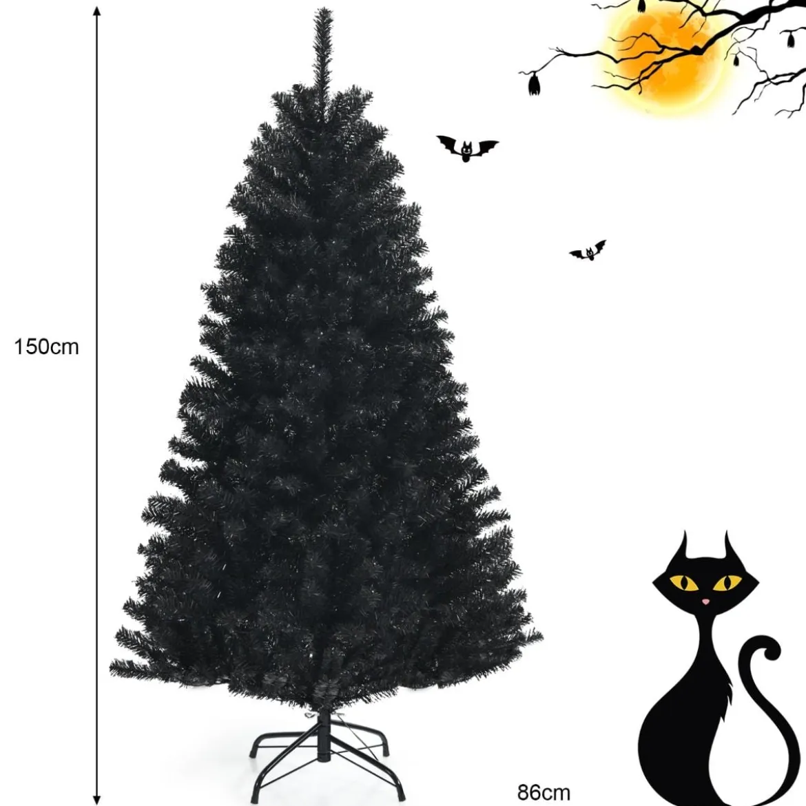 150 cm hoher Halloween- / Weihnachtsbaum schwarzer künstlicher Baum mit lila LED-Lichtern