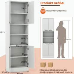 190 cm Hoher Küchenschrank mit Türen & Regalen Sideboard Hochschrank 56 x 30 x 190 cm