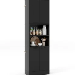 190 cm Hoher Küchenschrank mit Türen & Regalen Sideboard Hochschrank 56 x 30 x 190 cm