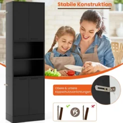 190 cm Hoher Küchenschrank mit Türen & Regalen Sideboard Hochschrank 56 x 30 x 190 cm