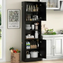 190 cm Hoher Küchenschrank mit Türen & Regalen Sideboard Hochschrank 56 x 30 x 190 cm