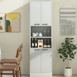 190 cm Hoher Küchenschrank mit Türen & Regalen Sideboard Hochschrank 56 x 30 x 190 cm