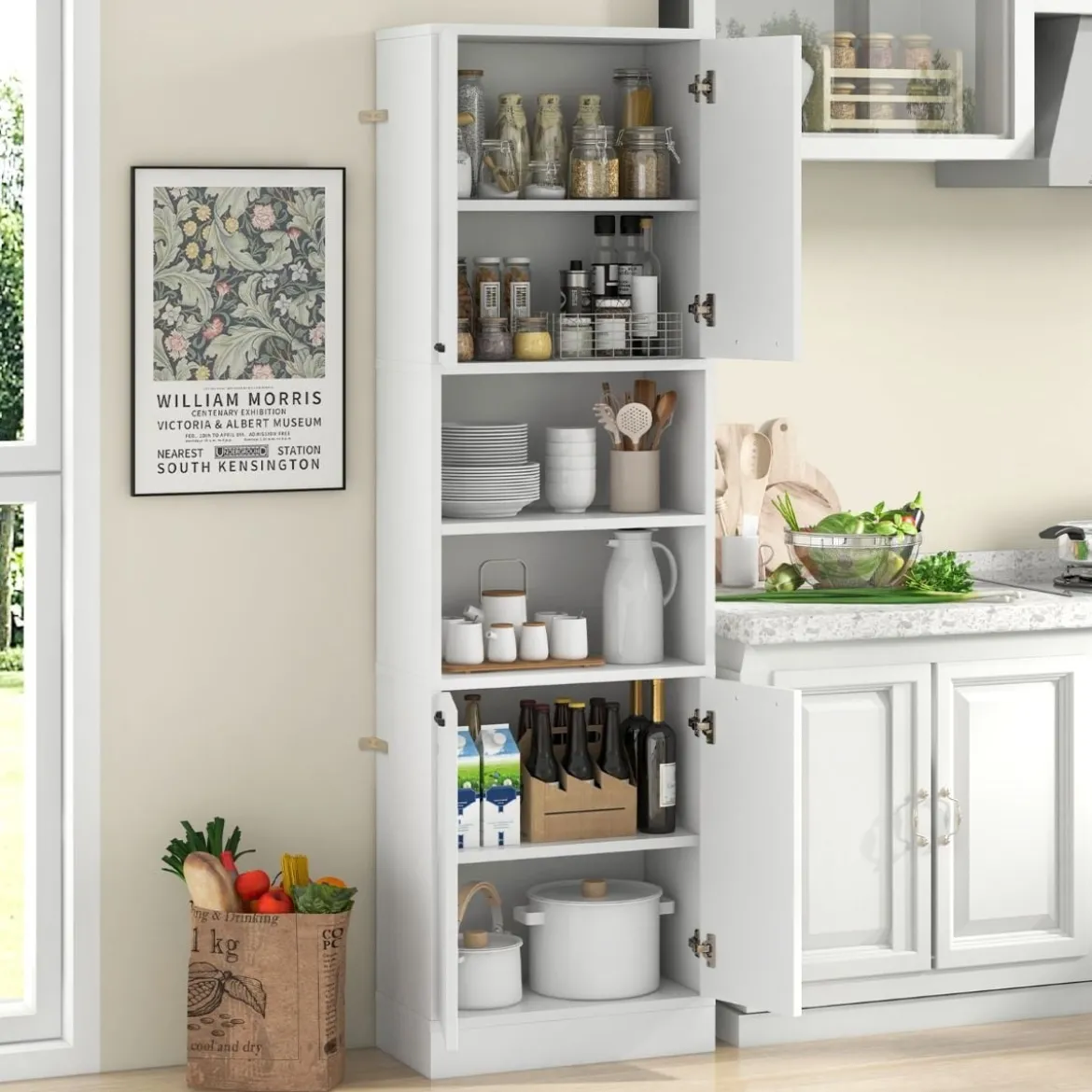 190 cm Hoher Küchenschrank mit Türen & Regalen Sideboard Hochschrank 56 x 30 x 190 cm