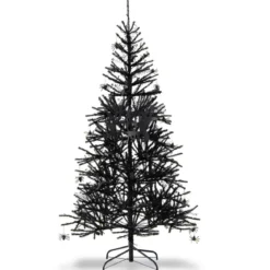183 cm hoher künstlicher Halloween-Baum Feiertagsbaum mit LED-Leuchten und Schmuck Schwarz