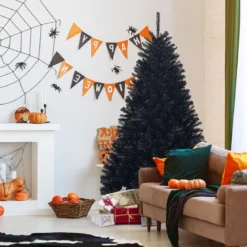 180 cm hoher künstlicher klappbarer Halloween-Weihnachtsbaum PVC Spitzen Schwarz