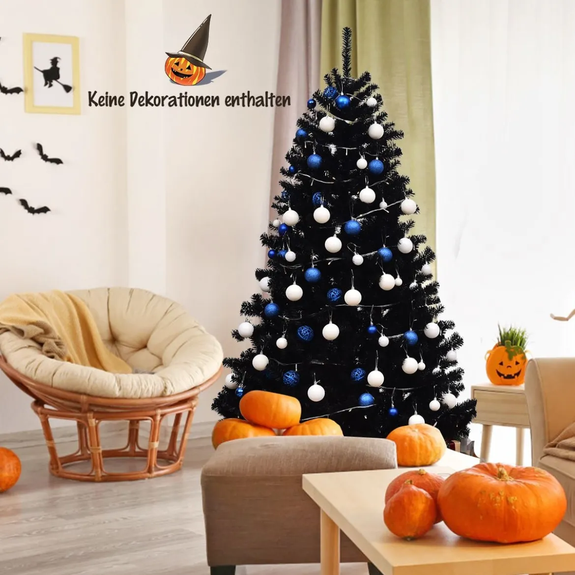 180 cm hoher künstlicher klappbarer Halloween-Weihnachtsbaum PVC Spitzen Schwarz