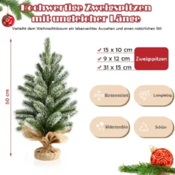 50 cm hoher künstlicher Mini-Weihnachtsbaum Kleiner Weihnachtsbaum für Tisch Grün + Weiß
