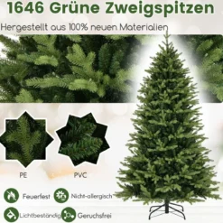 210 cm hoher künstlicher Weihnachtsbaum Christbaum mit 1646 Zweigspitzen 470 LED-Lichtern Grün