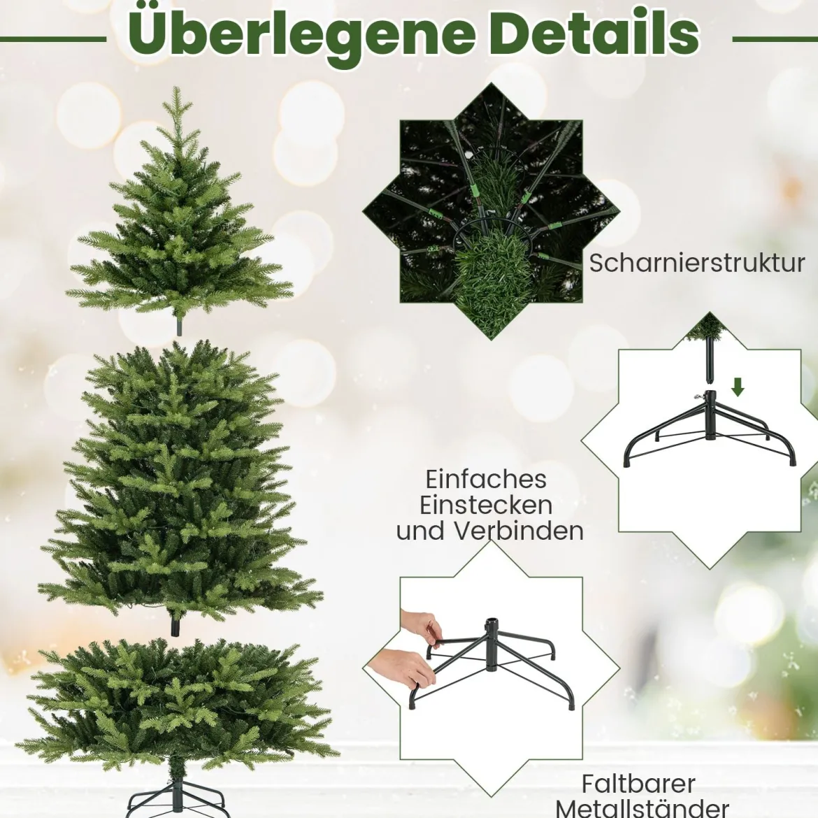 210 cm hoher künstlicher Weihnachtsbaum Christbaum mit 1646 Zweigspitzen 470 LED-Lichtern Grün