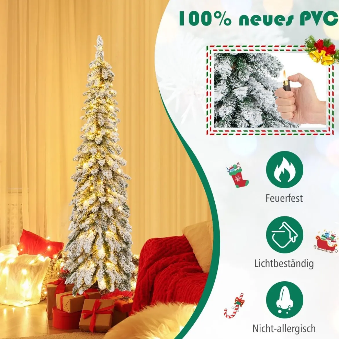 150 cm Hoher künstlicher Weihnachtsbaum mit 334 PVC-Astspitzen 150 LED-Lichtern