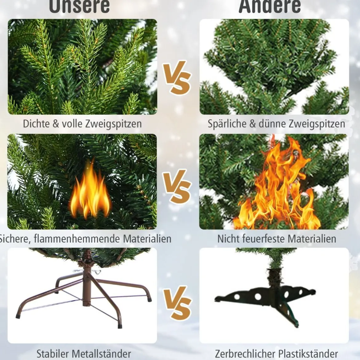 180 cm hoher künstlicher Weihnachtsbaum Tannenbaum Kunstbaum mit klappbarer Metallständer