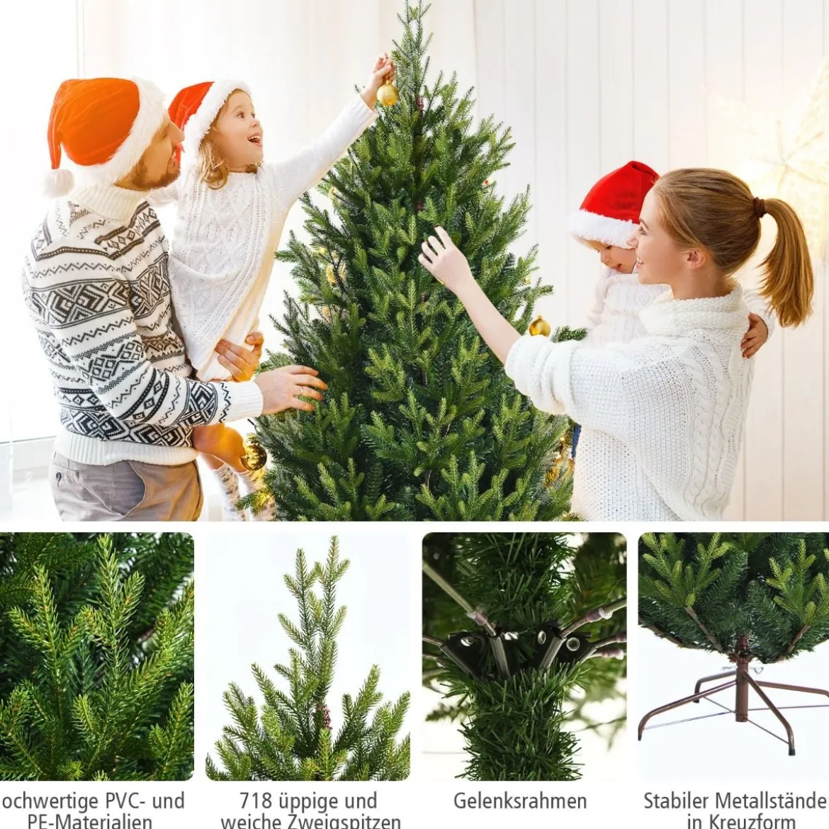 180 cm hoher künstlicher Weihnachtsbaum Tannenbaum Kunstbaum mit klappbarer Metallständer
