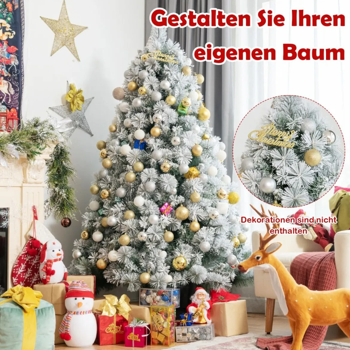 80 cm hoher künstlicher Weihnachtsbaum mit schneebedeckten Zweigen & klappbarem Metallständer