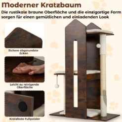 120 cm hoher Kratzbaum Holz Katzenkratzbaum mit Sisal-Kratzpfosten & hängenden Bällen Katzenbaum Rustikales Braun