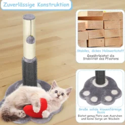 52 cm Hoher Kratzpfosten Katzenturm mit Selbstpflegekamm Süße Plattform Grau