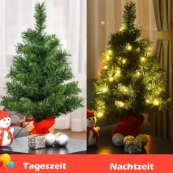 60 cm hoher Mini-Weihnachtsbaum für Tische mit warmweißen LED-Leuchten Grün + Rot