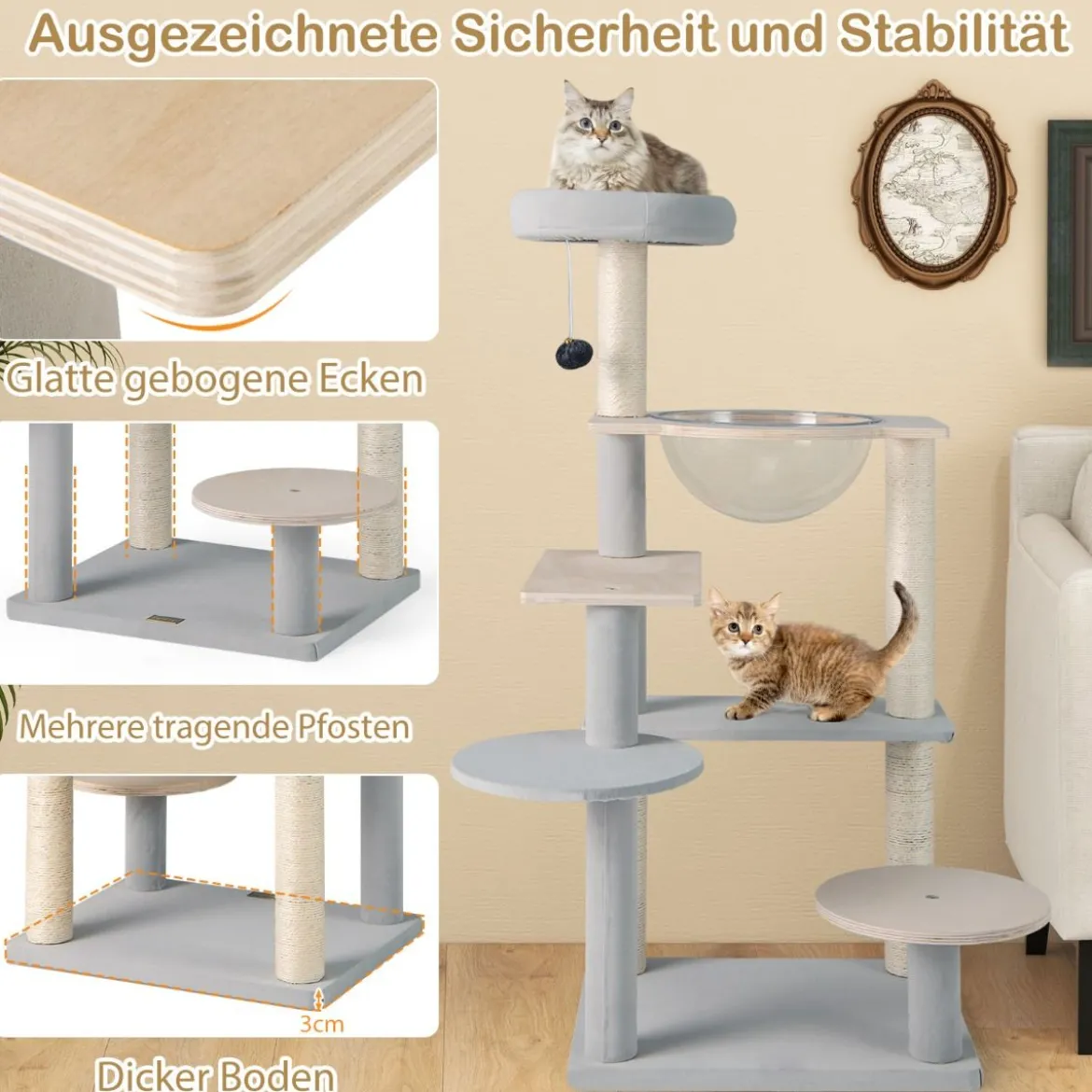 113 cm Hoher Moderner Kratzbaum mit Abnehmbarer & Gepolsterter Aussichtsplattform Kletterbaum