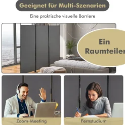 180 cm Hoher Raumteiler auf Rädern Klappbarer Paravent mit 3 frei Kombinierbaren Paneelen Grau