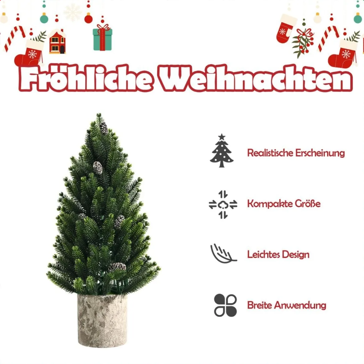 47 cm hoher realistischer Mini-WeihnachtsbaumKünstlicher Tisch-Weihnachtsbaum Grün