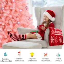 180 cm hoher rosa künstlicher Weihnachtsbaum mit rosa Ornamenten Tannenbaum Festtagsdekoration