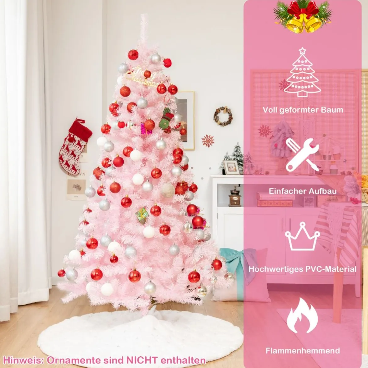 150 cm hoher rosa Weihnachtsbaum voller künstlicher Weihnachtsbaum mit buntem Glitzer