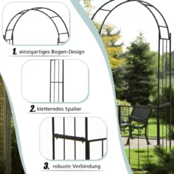 230 cm hoher Rosenbogen mit Tür aus Metall für Kletterpflanzen Gartenbogen