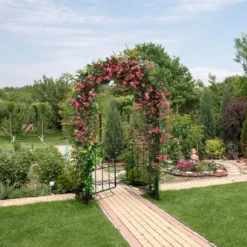 230 cm hoher Rosenbogen mit Tür aus Metall für Kletterpflanzen Gartenbogen