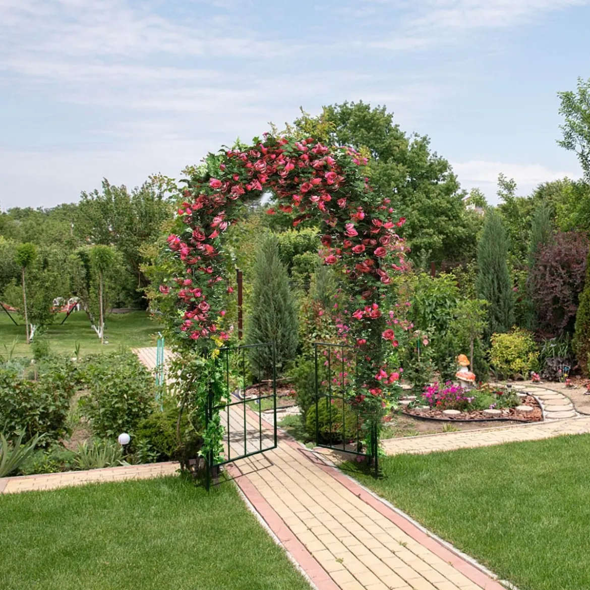 230 cm hoher Rosenbogen mit Tür aus Metall für Kletterpflanzen Gartenbogen