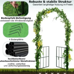 230 cm hoher Rosenbogen mit Tür aus Metall für Kletterpflanzen Gartenbogen
