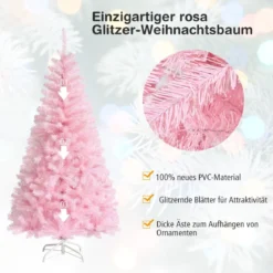 180 cm hoher schillernder künstlicher Weihnachtsbaum farbiges Pulver Christbaum Rosa