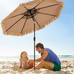 247 cm hoher Sonnenschirm im hawaiianischen Stil strohbedeckter Tiki-Terrassenschirm mit 8 Streben