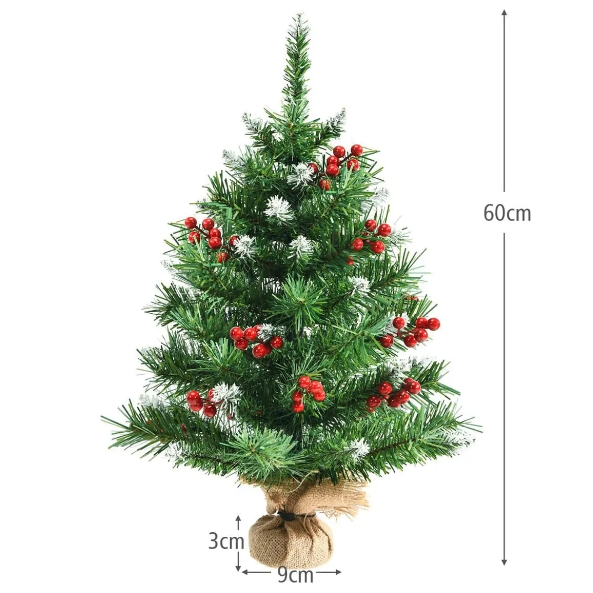 60 cm hoher Tisch-Weihnachtsbaum Realistischer Christbaum mit PVC-Zweigen und Beeren Grün
