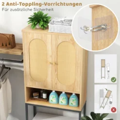 175 cm Hoher Toilettenschrank mit Rattantüren & Staufächern Freistehendes Badezimmerregal