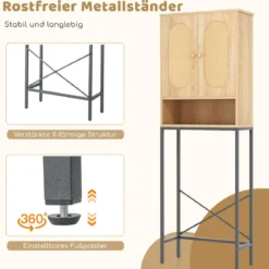 175 cm Hoher Toilettenschrank mit Rattantüren & Staufächern Freistehendes Badezimmerregal