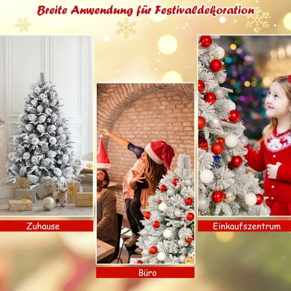 180 cm Hoher Verschneiter Künstlicher Weihnachtsbaum mit 610 PVC- und PE-Zweigen