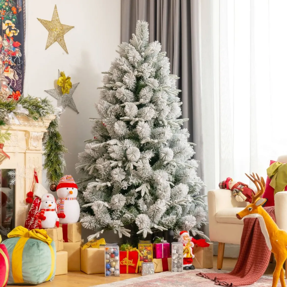 180 cm Hoher Verschneiter Künstlicher Weihnachtsbaum mit 610 PVC- und PE-Zweigen