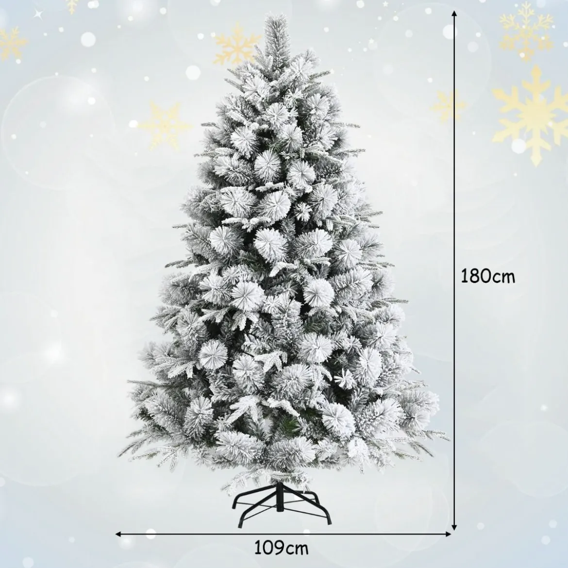 180 cm Hoher Verschneiter Künstlicher Weihnachtsbaum mit 610 PVC- und PE-Zweigen