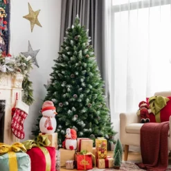 180 cm hoher verschneiter künstlicher Weihnachtsbaum mit Tannenzapfen und Schnee Grün + Weiß