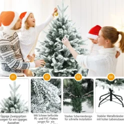 180 cm hoher verschneiter künstlicher Weihnachtsbaum mit Schnee Christbaum 1870 PVC&PE Zweigen