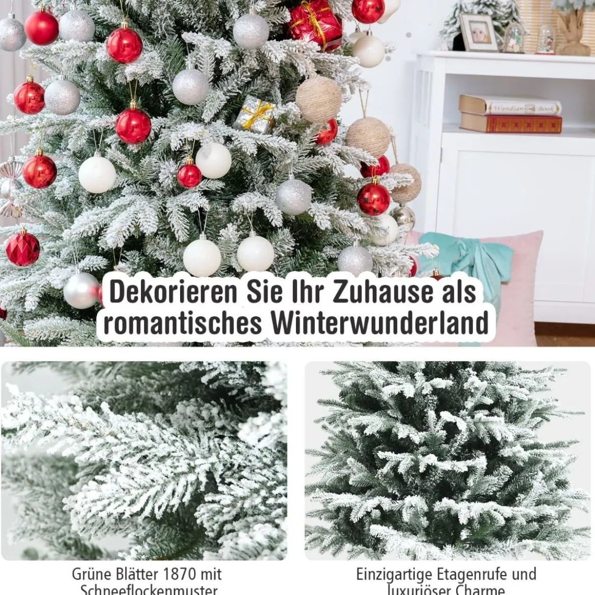 180 cm hoher verschneiter künstlicher Weihnachtsbaum mit Schnee Christbaum 1870 PVC&PE Zweigen