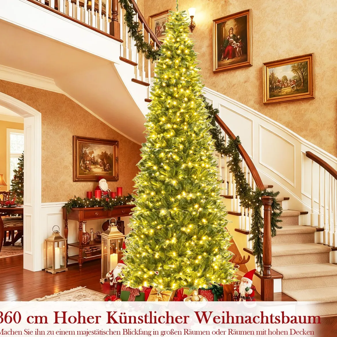 360 cm hoher vorgelichter künstlicher Weihnachtsbaum Schnellanschluss Indoor-Outdoor Weihnachtsdekoration Grün