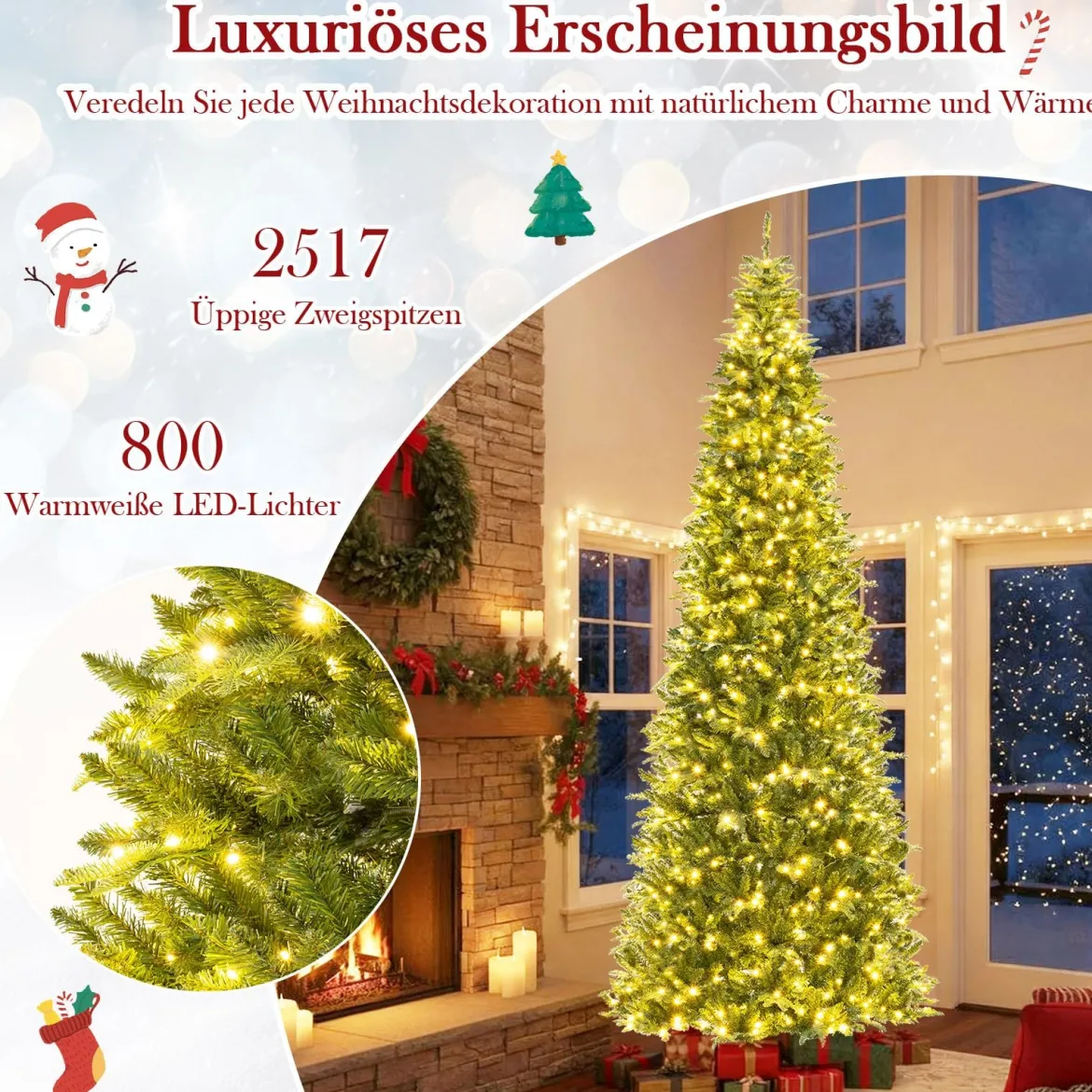 360 cm hoher vorgelichter künstlicher Weihnachtsbaum Schnellanschluss Indoor-Outdoor Weihnachtsdekoration Grün
