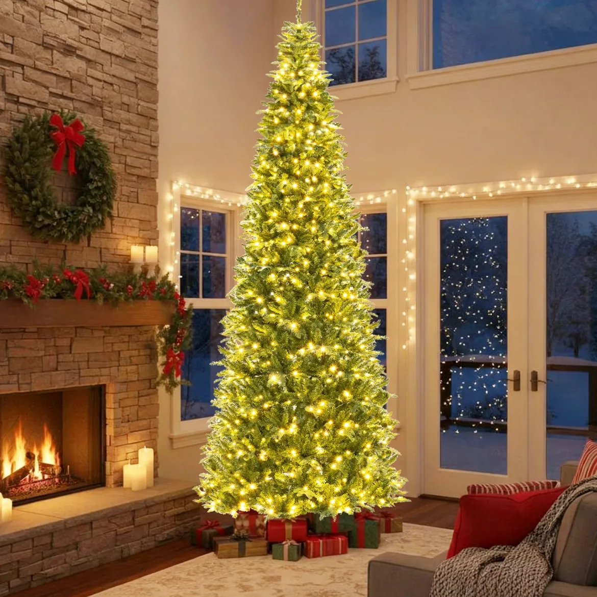 360 cm hoher vorgelichter künstlicher Weihnachtsbaum Schnellanschluss Indoor-Outdoor Weihnachtsdekoration Grün