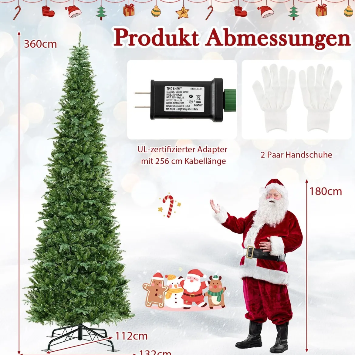360 cm hoher vorgelichter künstlicher Weihnachtsbaum Schnellanschluss Indoor-Outdoor Weihnachtsdekoration Grün