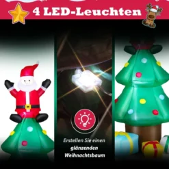 210 cm hoher Weihnachtsbaum mit Weihnachtsmann Aufblasbarer X-mas-Baum mitLED-Lichtern