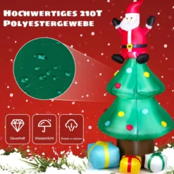 210 cm hoher Weihnachtsbaum mit Weihnachtsmann Aufblasbarer X-mas-Baum mitLED-Lichtern