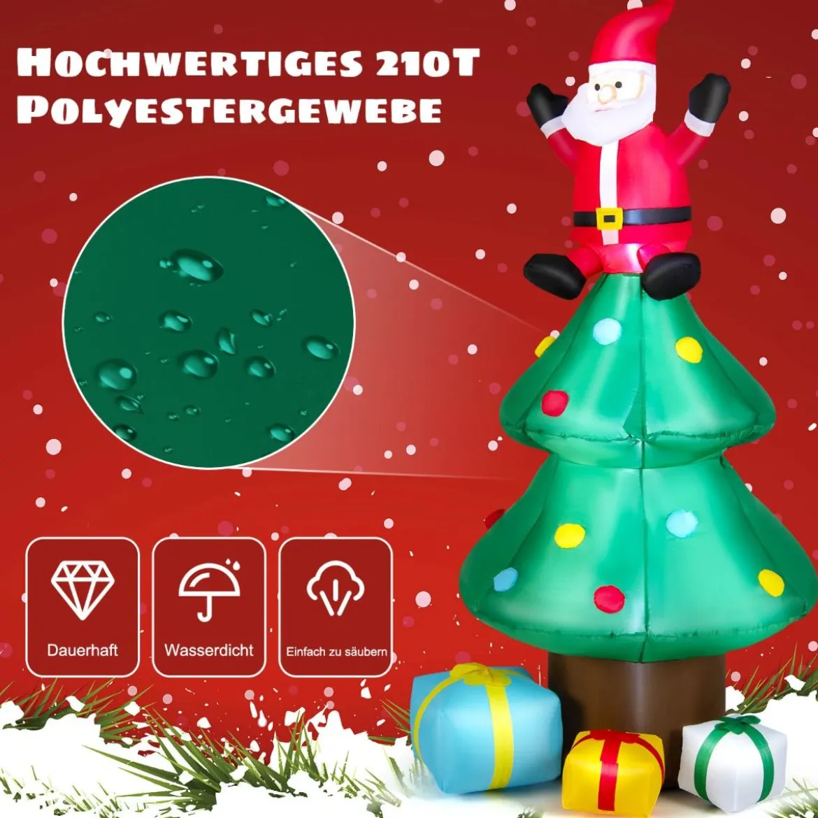 210 cm hoher Weihnachtsbaum mit Weihnachtsmann Aufblasbarer X-mas-Baum mitLED-Lichtern