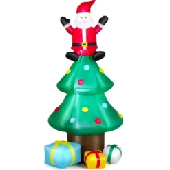 210 cm hoher Weihnachtsbaum mit Weihnachtsmann Aufblasbarer X-mas-Baum mitLED-Lichtern